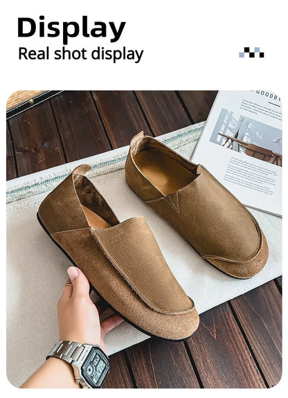 Man Loafers Outdoor Walking Fashion Mens Casual Shoes Soft Leather Comfort Half Slippers Breathable Lazy Driving Shoes