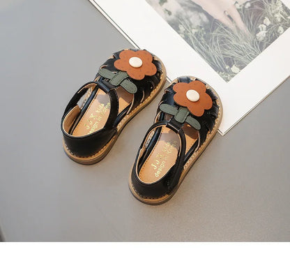 Children's Shoes Girls Sandals Beauty Large Flower Summer New Closed Toe Fashion Soft Bottom Kids Baby Girl Beach Shoes I04254