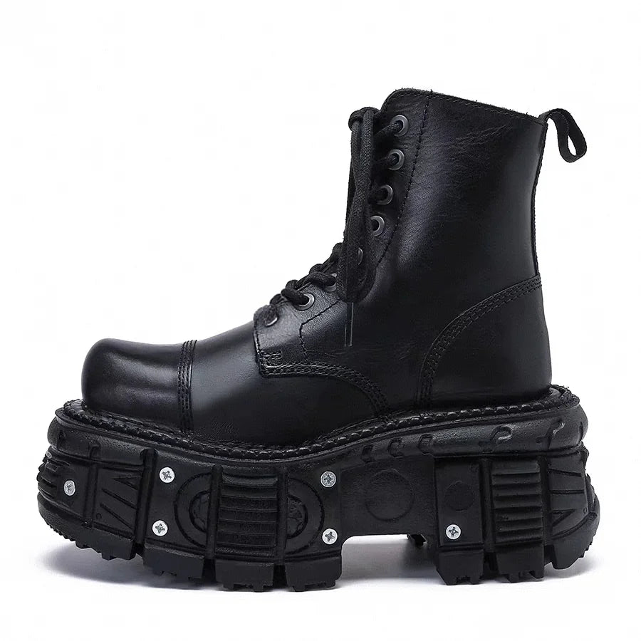 Leather Heightened 10cm Thick-soled Men's High-top British Style 2025 New Trendy Men's Boots Ruffian Handsome