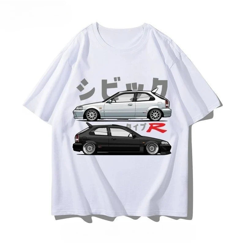 Honda Civic Motorcycle Short-sleeved Classic Modified Car Culture JDM Car Racing Fan T-shirt Club Men's Top