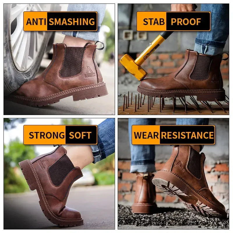 Anti Smashing Anti Piercing Steel Toe Boots Combat Anti Splashing Anti Slip Oil Wear Resistant Durable Labor Protection Shoes