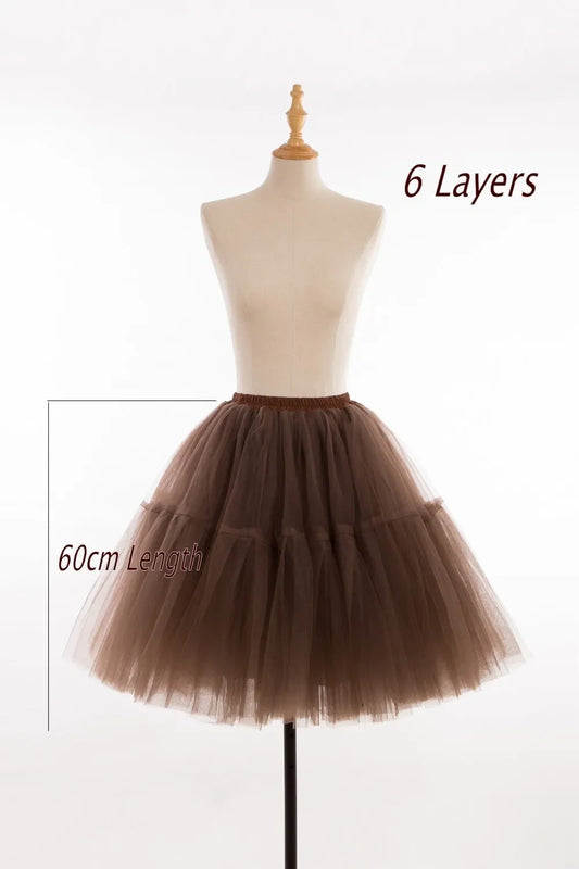 6 Layers Fluffy Ball Gown Women Short Skirts Knee Length Tutu Dress Underskirt Soft Tulle Petticoat for Club Cosplay Marathon