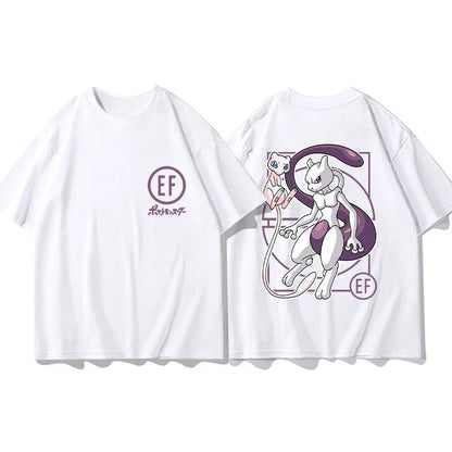 Short Sleeve T-Shirt Gengar Psyduck Mewtwo Printed Men's Boys and Girls Summer New Fashion Top