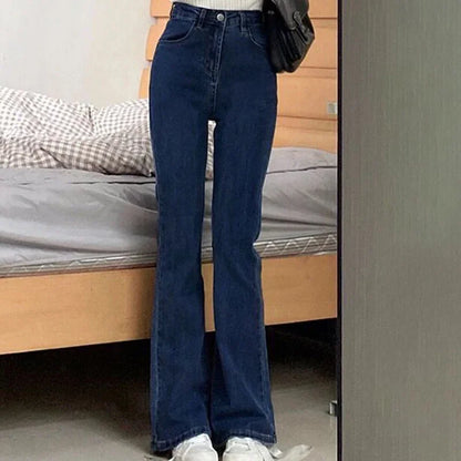 High Waist Elastic Boot Cut Pants Denim Bell Bottom Trousers