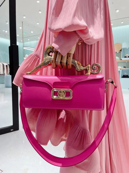 Square cowhide fashion personality versatile party shoulder bag with the same leopard handle bag high-end feeling women's bag.