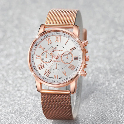 2PCS/Set Women's Watch Fashion Plastic Band Analog Quartz Watch Pearls Butterfly Bracelet Set