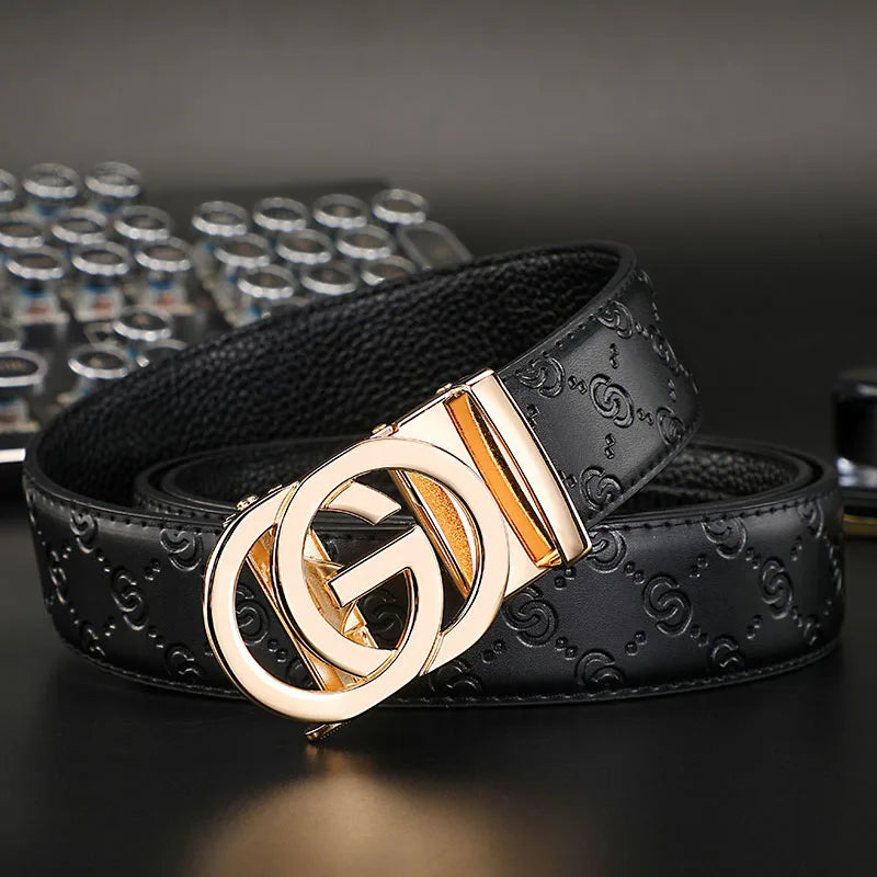 New Width 3.4cm Men's Belt Business Formal Real Leather Canvas Male Belt High Quality Metal Automatic Buckle Belt for men jeans