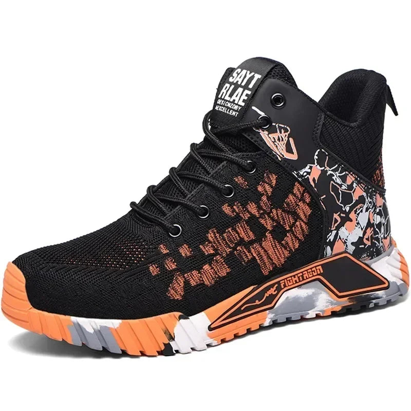Men's All Seasons Safety Shoes Breathable Flying Woven Steel Toe Cap Impact Resistant Puncture Proof mid Cut Sneakers