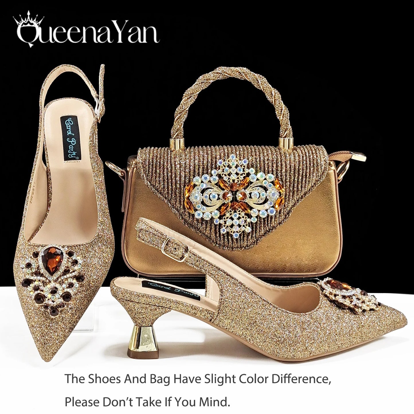 Pointed-Toe Luxury Style Women High Heels Sandal With Bag Set Orange Color for Wedding Party
