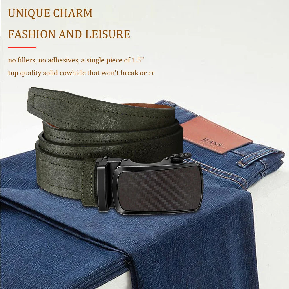 Leather belt men High Quality PU Leather Belts, Automatic Buckle Belt, Adjustable No Hole Belt Jeans Belt for Men