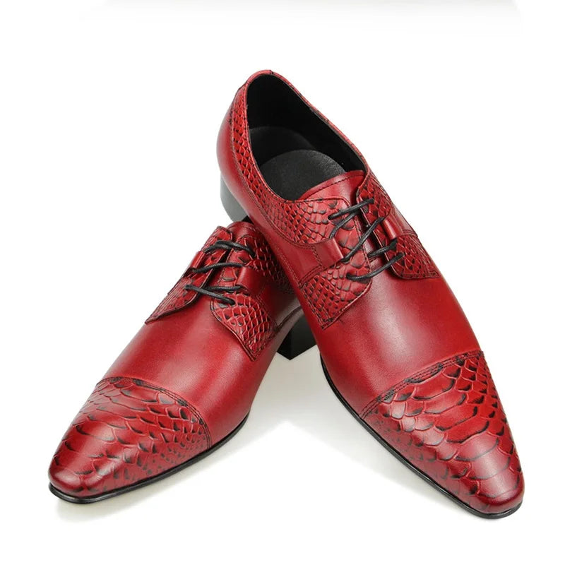 Wedding Red Shoes For Men Lace Up Fashion Derby Shoes Formal Business Office Genuine Leather Pointed Toe Dress Man Shoe