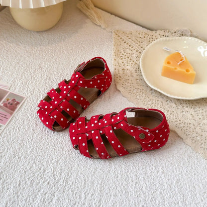 All Over Print Polka Dot Children Sandals for Girls Suede Leather Summer Students Holiday Shoes Girl Daily Shoes Cut-outs I05103