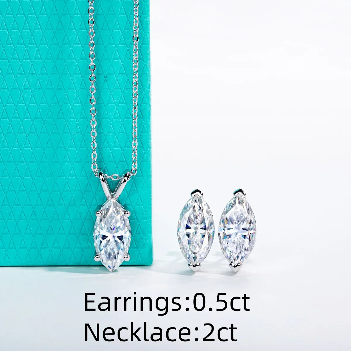 2-5ct Marquise Moissanite Necklace 0.5-3ct Earrings 925 Sterling Silver 18k Gold Plated Wedding Jewelry Set for Woman