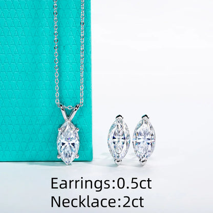 2-5ct Marquise Moissanite Necklace 0.5-3ct Earrings 925 Sterling Silver 18k Gold Plated Wedding Jewelry Set for Woman