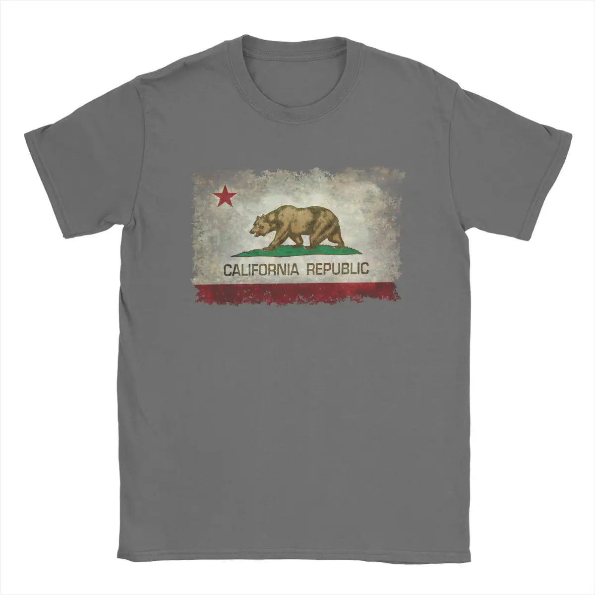 California Republic Bear Flag T-Shirts for Men Creative Cotton Tee Shirt Round Neck Short Sleeve T Shirts 4XL 5XL 6XL Clothing