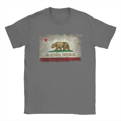 California Republic Bear Flag T-Shirts for Men Creative Cotton Tee Shirt Round Neck Short Sleeve T Shirts 4XL 5XL 6XL Clothing