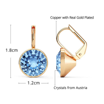 Earring for Women Christmas Birthday Premium Austrian Crystals Round Cut Dangle Silver Gold Color Pierced Jewelry