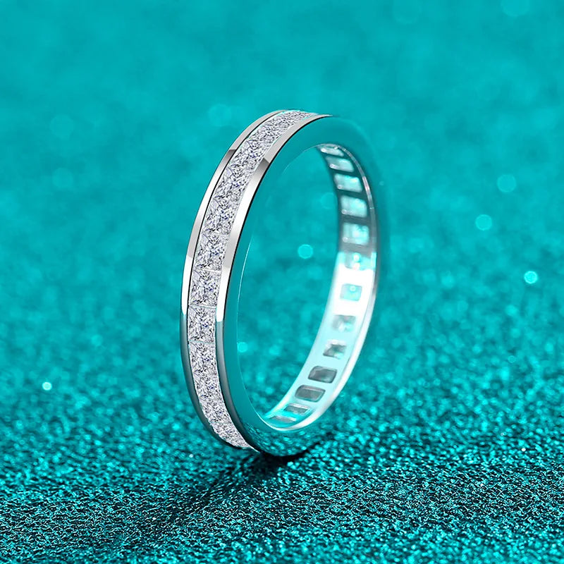 925 Sterling Silver Princess Cut Moissanite Ring for Women 2*2mm D Color Full Eternity Stackable Wedding Band Lab Diamond