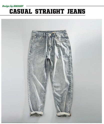 Summer Spring New Cotton Vintage Casual Jeans for Men Clothing Washed Soft Loose Straight Man Pants Baggy Jeans KK1056