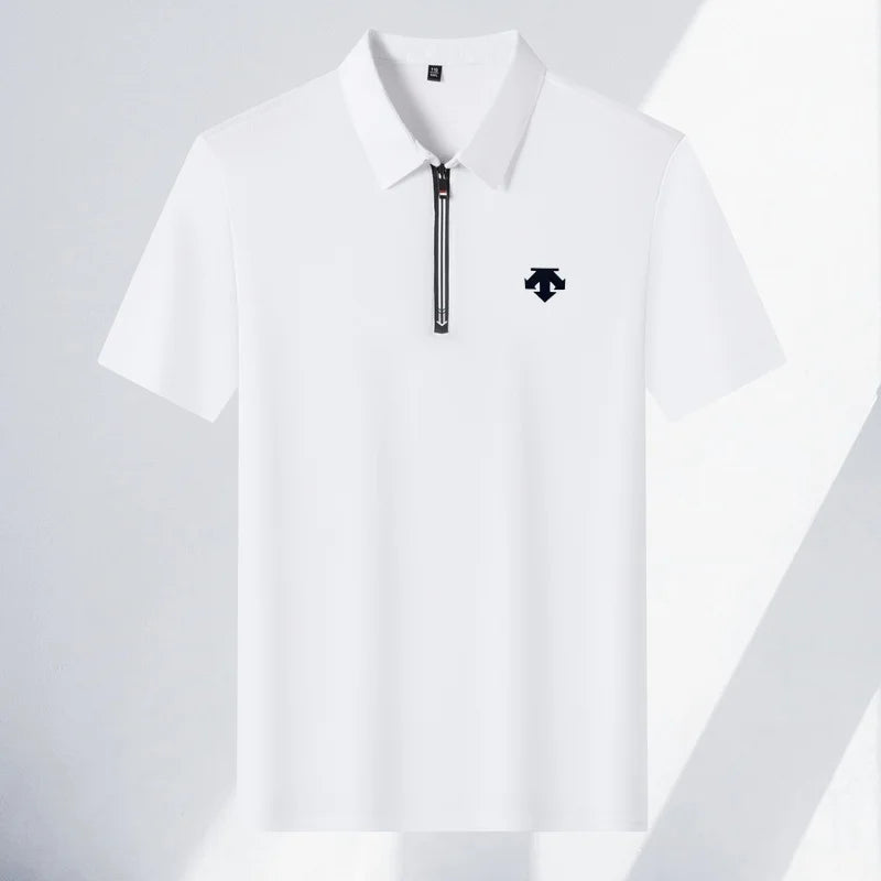 Original Men's Print Lapel Polo Shirt High Quality Half Zip Short Sleeved Solid Color Summer T-shirt Business Casual Men's Wear