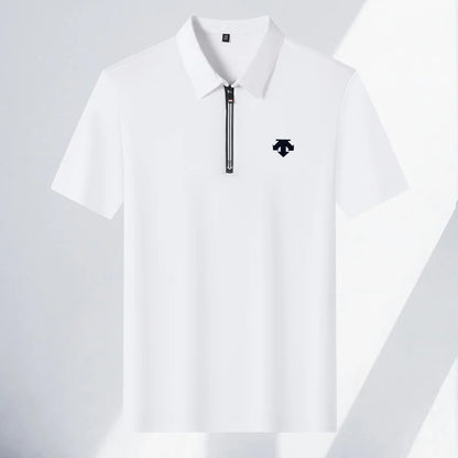 Original Men's Print Lapel Polo Shirt High Quality Half Zip Short Sleeved Solid Color Summer T-shirt Business Casual Men's Wear