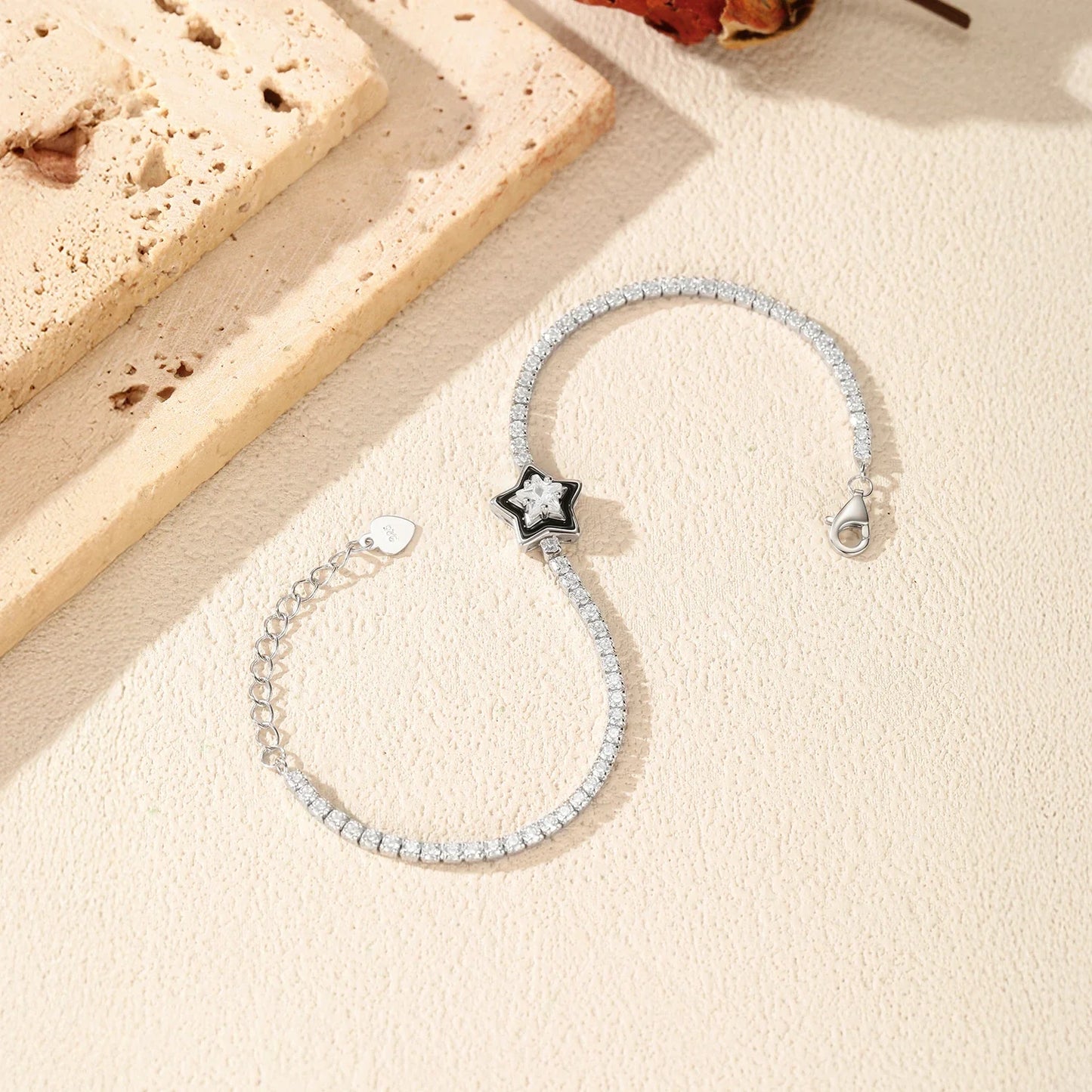 925 Sterling Silver Shinning Stars Zirconia Black Enamel Tennis Bracelets For Women Vacation Fine Jewelry
