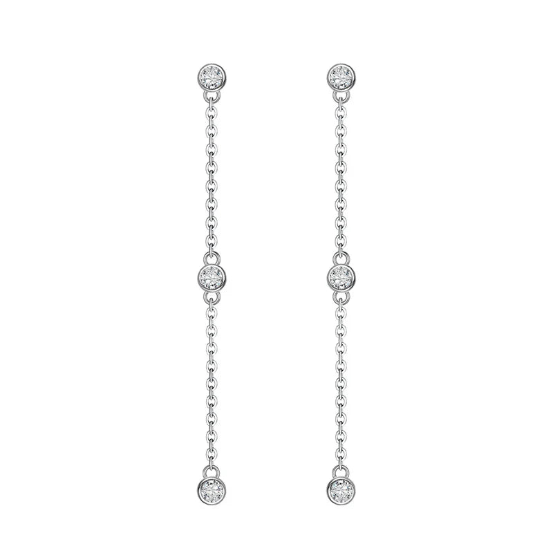 2.5mm Bubbles Tassel All Moissanite Drop Earrings for Women Sparkling Round Cut Female Jewelry S925 Sterling Silver