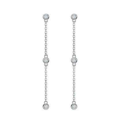 2.5mm Bubbles Tassel All Moissanite Drop Earrings for Women Sparkling Round Cut Female Jewelry S925 Sterling Silver