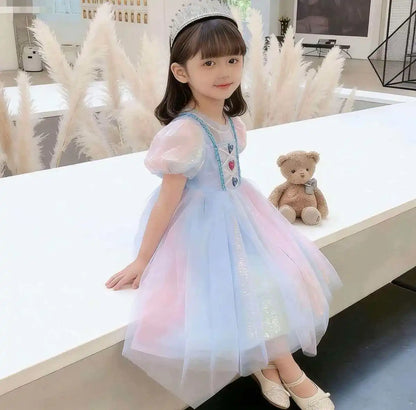 Girls Elsa Inspired Gradient Rainbow Tulle Dress 2026 Summer Kids Princess Costume for Birthday Party Pageant