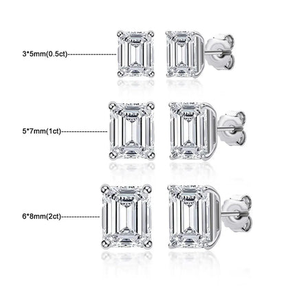 D VVS1 Emerald Cut Moissanite Earring s925 Sterling Sliver Plated with 18k White Gold Earrings for Women Fine Jewelry