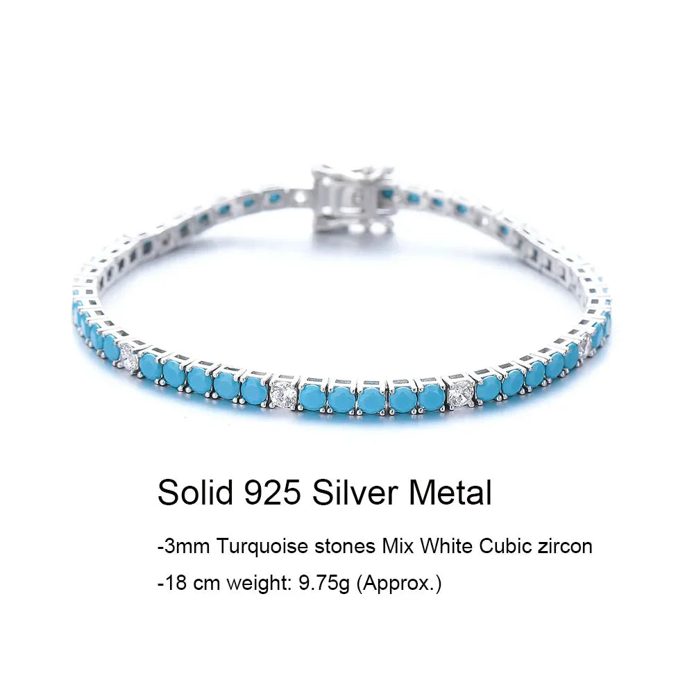 Fine Jewelry 3mm Montana Blue/Emerald Green/Ruby Red/Turquoise/Black Cubic zircon 925 Silver Tennis Bracelet