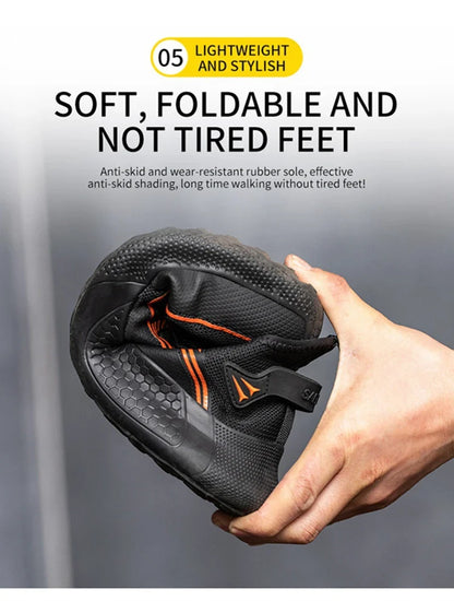 Men's Safety Shoes Anti- Crush Steel Toe Puncture Resistant Kevlar Lightweight Breathable Upper Slip-On Work Shoes