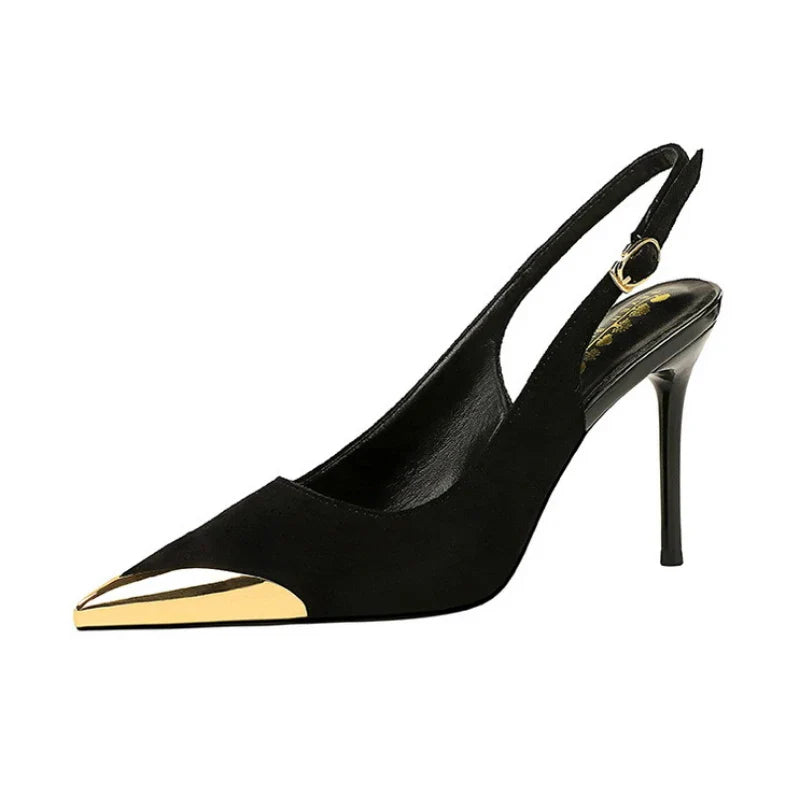 European American Style Metal Pointed High Heels Slim Heels Super High Heels Light Mouth Back Tripping And Banquet Single Shoes