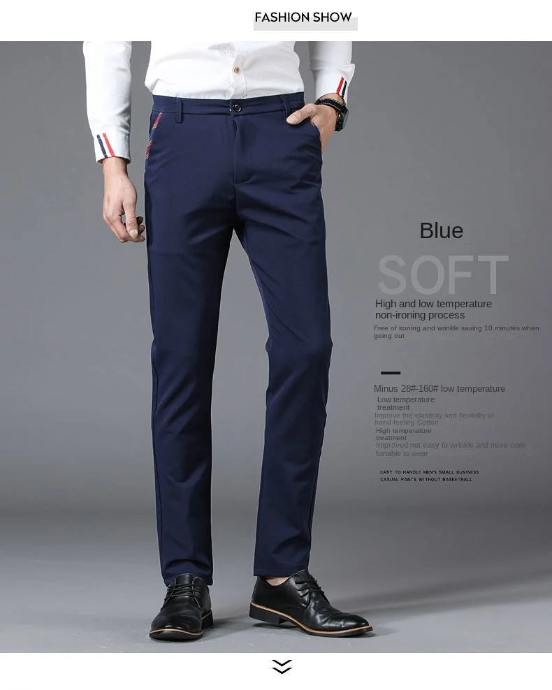 Fashion Men's Dress Pants Black Straight Business Casual Trousers Stretch Non-Ironing Slim Fit Formal Wear Suit Pants for Man