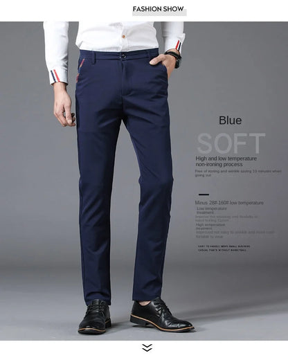 Fashion Men's Dress Pants Black Straight Business Casual Trousers Stretch Non-Ironing Slim Fit Formal Wear Suit Pants for Man
