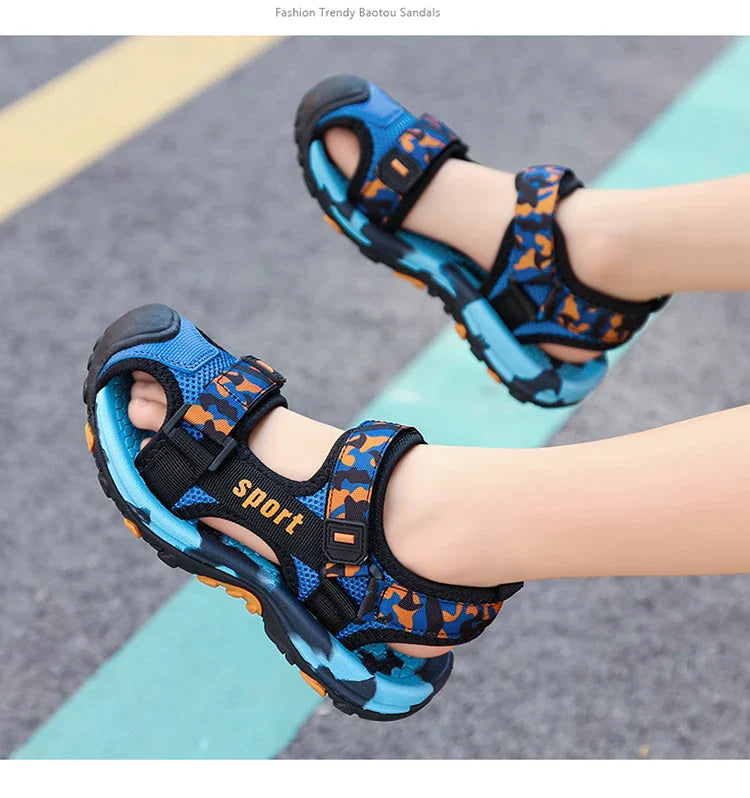 Children's Summer New Sandals Boys Fashion Camouflage Mountaineering Anti slip Sandals Outdoor Leisure Sports Slippers 28-40