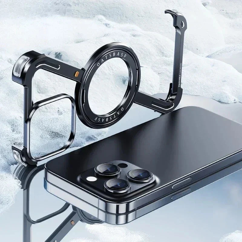 Magnetic Z Shape Metal Phone Case For iPhone 17 Air 15 16 Pro Max Shockproof Bumper With 360° Rotation Holder Protective Cover