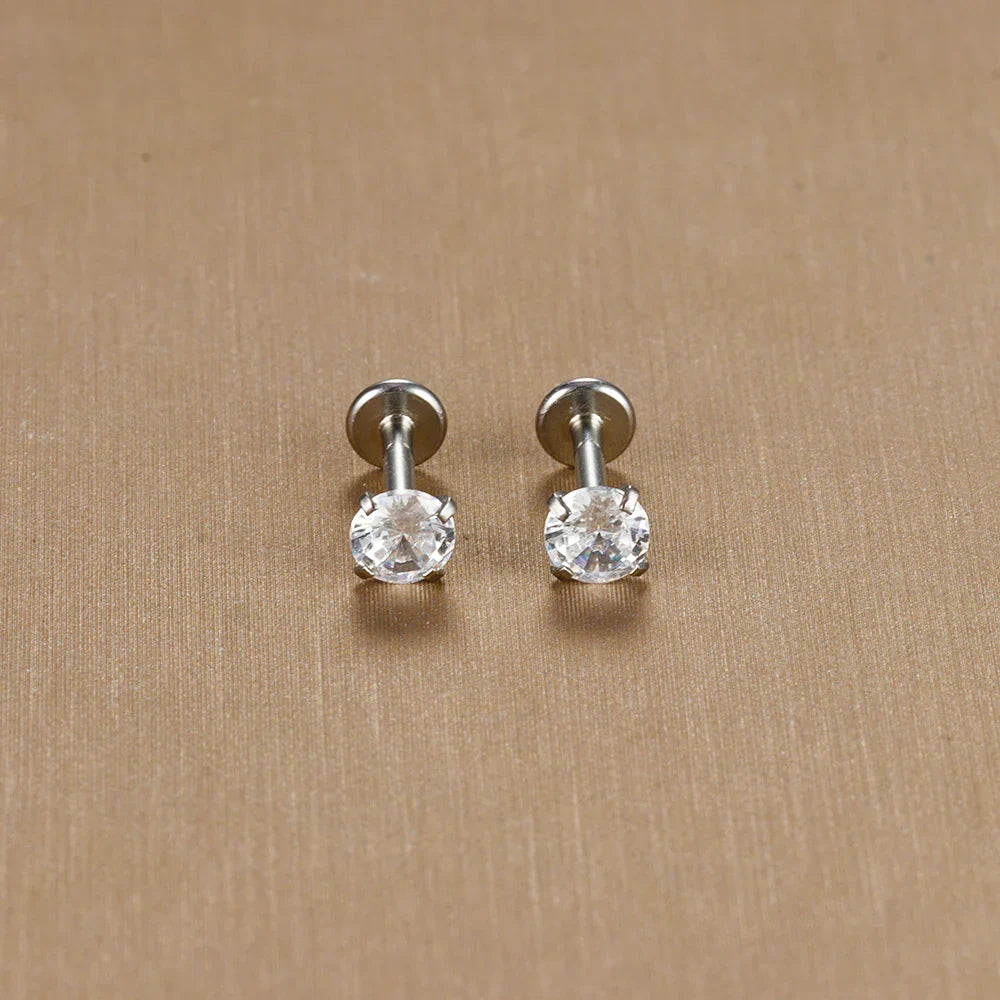 2PC Labret Tragus Stud Earrings 16G Surgical Stainless Steel CZ Crystal  Monroe Helix Cartialge Conch Medusa Lip Body Piercing
