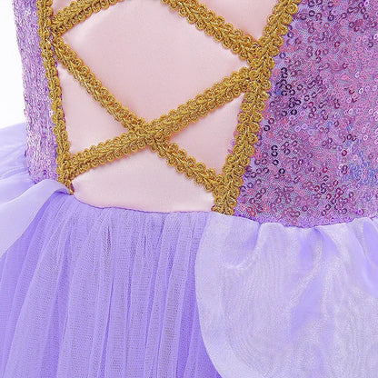 Rapunzel Princess Dress Girl Purple Deluxe Elegant Cosplay Tangled Costume Halloween Vestido Kids Birthday Ball Gown Clothes