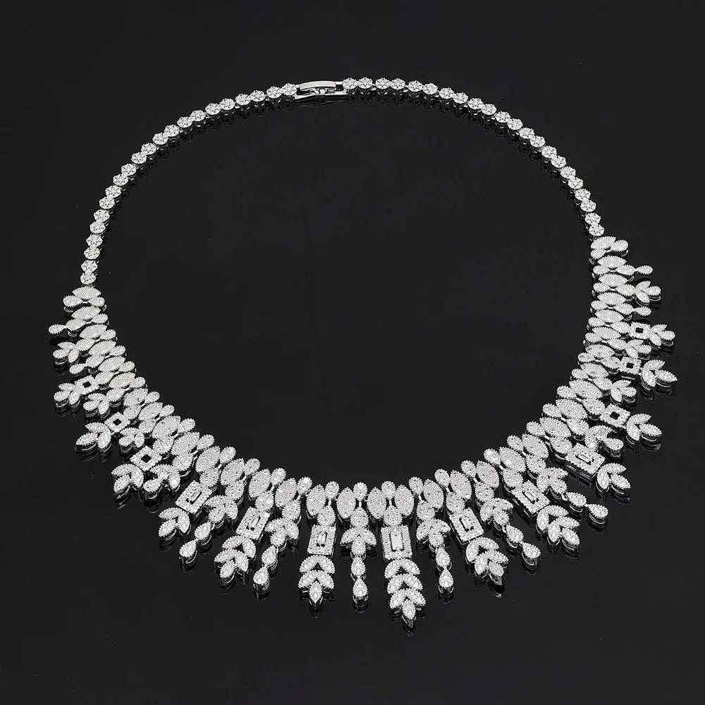 Bridal Zirconia Full Jewelry Set for Ladies Party Luxury Dubai Nigeria CZ Crystal Wedding Necklace Set