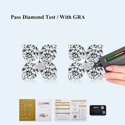 4-Stone Clover 0.8cttw Full D Color Moissanite Screw Earrings for Women Girls S925 Silver 3mm Pass Diamond Test Ear Stud