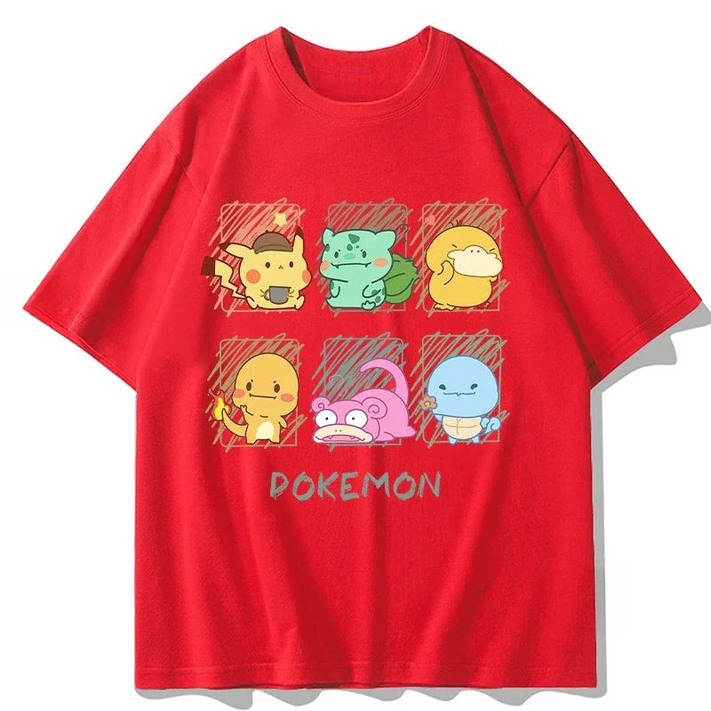 Joint Short-sleeved T-shirt for Men and Women in Summer Up To Duck Pikachu Pure Cotton Clothes Pokémon Short-sleeved Top