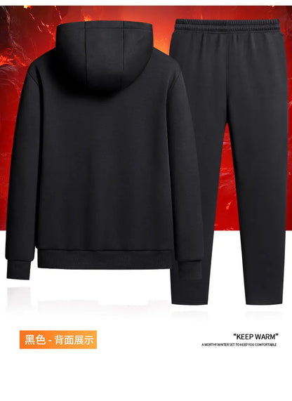 Autumn and winter hooded cardigan with fleece and thickened two-piece sporty and fashionable pure cotton set