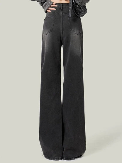 Woman High Waist Jeans Lady Slim Fit Loose Denim Wide Leg Pants