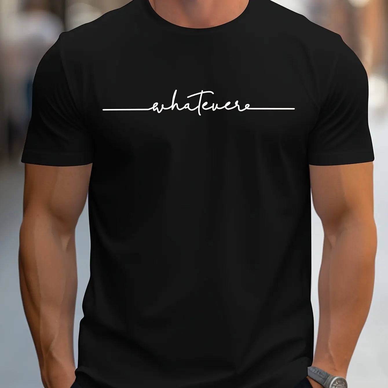 Men's Summer Casual Loose Size 100% Cotton Letter Print Round Neck Short Sleeve T-shirt Top