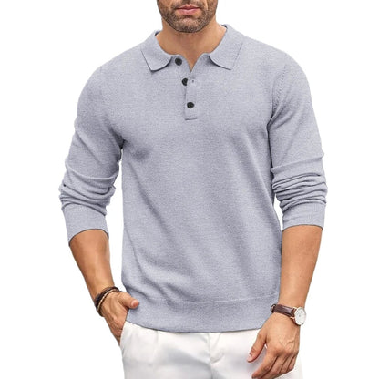 Mens Button Polo Shirts Slim Mock Neck Shirt Knit Polo Sweaters Casual Dress Jumper Winter Thermal Pullover Sweater