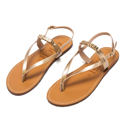 Women's Sandals New Simple Flat Bottom Non slip Thin Strip Shoes Beach Women's Shoes