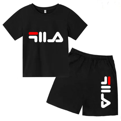 Kids Gift Sports Short-Sleeved Round Neck Black Letters Fashion White T-shirt+Shorts Summer Boy Girl Casual Outdoor Jogging Suit