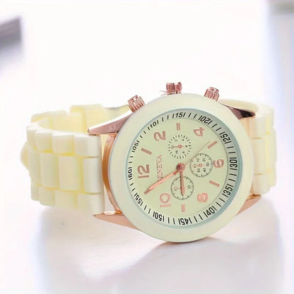 Stylish Round Pointer Quartz Watch, Triple Dial Silicone Watchband Sports Wristwatch For Women And Men, Ideal choice for Gifts