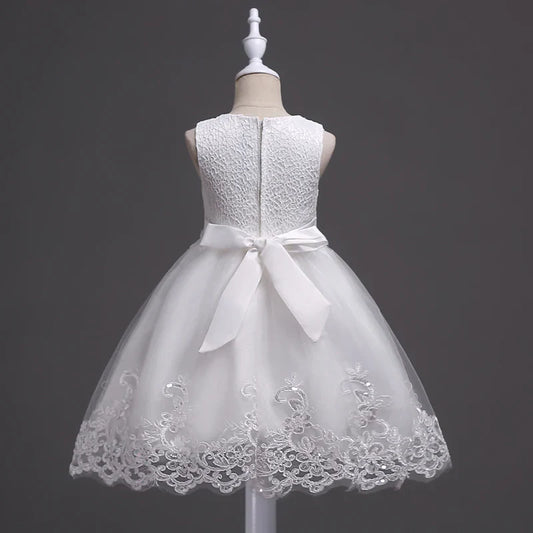 Girl Princess Dress of Korean style sleeveless beaded children's dress dress princess dress lace dress performance